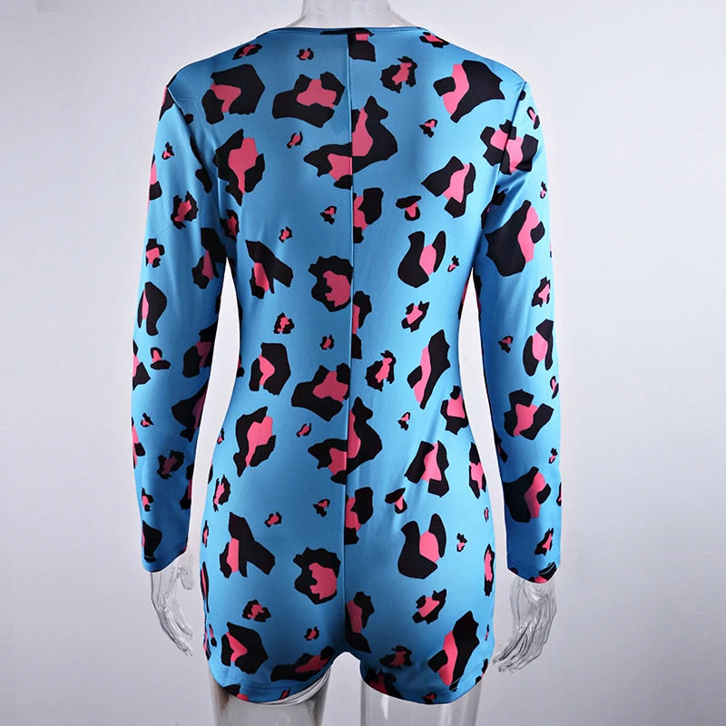OMSJ 2026 Spring Sexy Women Purple Leopard Print Elegant Sleepwear Pajamas Onesies Long Sleeve Bodycon Short Jumpsuits Nightwear
