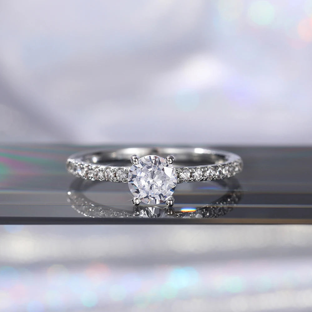 Huitan Wedding Band Eternity Rings Women Brilliant Round Zirconia Luxury Engagement Rings Thin Elegant Female Jewelry Drop Ship