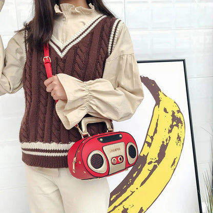 Vintage Radio Women Handbags Designer Chic Shoulder Bags Luxury Pu Leather Rock Female Crossbody Messenger Bag Personality Purse