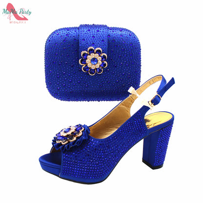 Buckle Strap Sandals Nigerian Women Shoes and Bag Set in Yellow Color with Shinning Crystal Italian Lady Shoes and Bag for Party