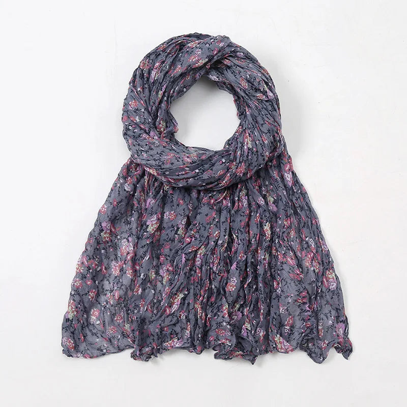 Spain Lovely Polka Floral Crinkle Viscose Shawl Scarf Lady Soft Thin Beach Wrap Pashmina Stole Bufandas Muslim Hijab 175*85Cm