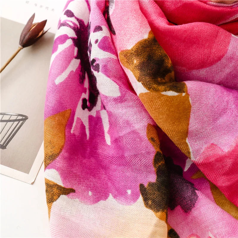 2026 Luxury Brand Ink Painting Floral Tassel Viscose Shawl Scarf Lady High Quality Pashmina Hijab and Wraps Foulard Muslim Sjaal