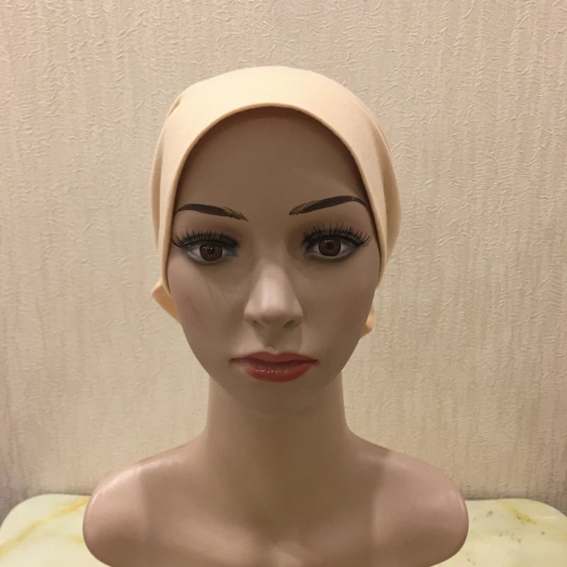 H066 Plain tube hat with cardboard underscarf Muslim Turban Pure Color Stretch Inner Hijabs Women Head Scarf Under Hijab Bonnet