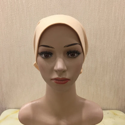 H066 Plain tube hat with cardboard underscarf Muslim Turban Pure Color Stretch Inner Hijabs Women Head Scarf Under Hijab Bonnet
