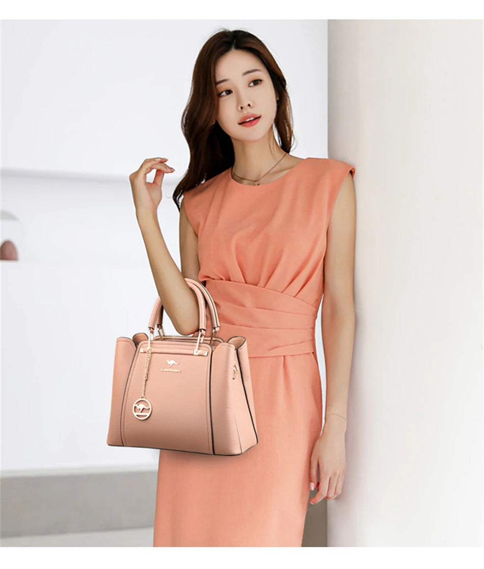 Casual Tote Women's Soft Leather Handbag Luxury Designer 3 Layers Shoulder Crossbody Bag Lady Large Capacity Shopper Sac A Main