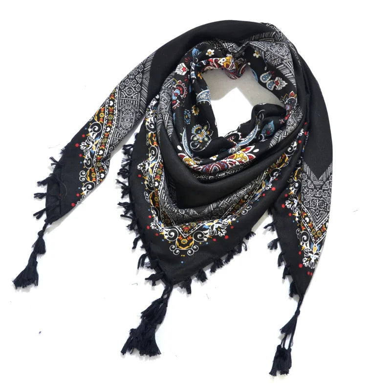 Scarf Winter Women Ladies Bohemian Print Shawl Russian Ethnic Wraps Tassel Scarves Bufanda Mujer Foulard Femme Square