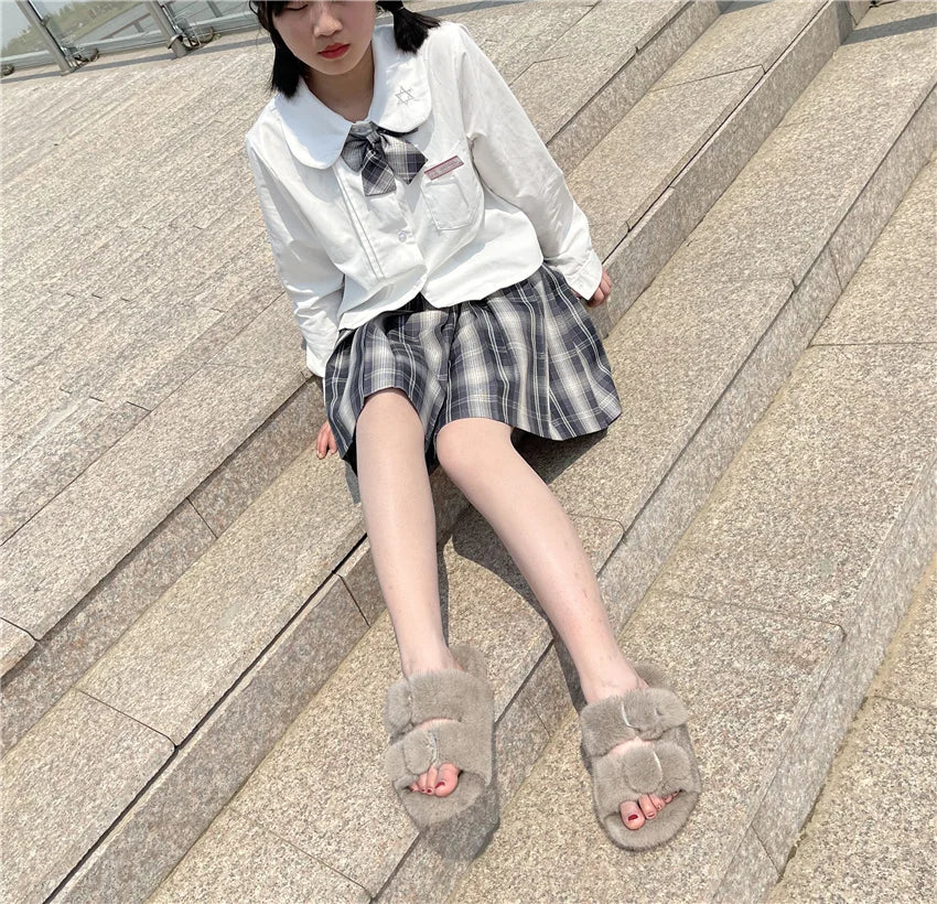 Slippers Ladies Summer Fluffy Mink Fur Slippers 100% Mink Fur Slippers Ladies Sandals 2021 Home Slippers Girls Outdoor Slippers