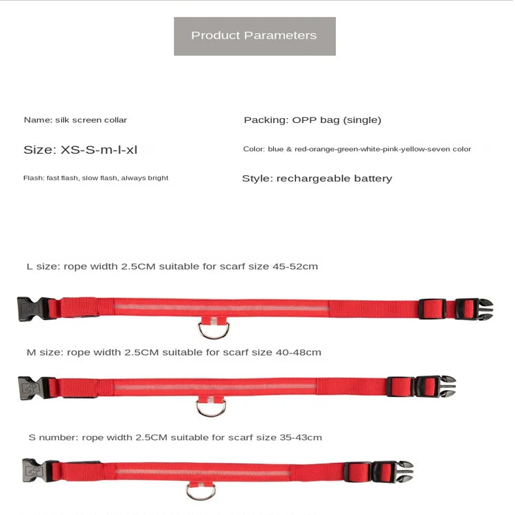 USB Rechargeable Pet Dog LED Glowing Collar Luminous Flashing Necklace Outdoor Walking Night Safety Supplies