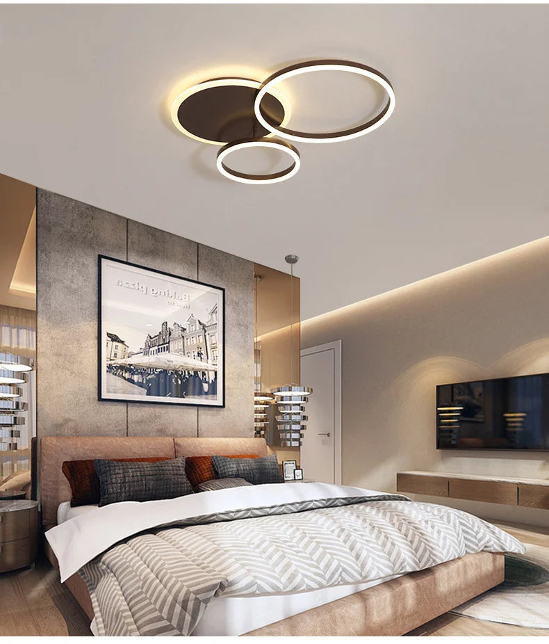 Modern Round Design Ceiling Lights For Living Room Bedroom Gold White Coffee Painted  Circle Rings Lighting Fixtures Luminaire