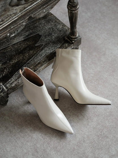 Krazing Pot Big Size 42 Cow Leather Pointed Toe High Heels Chic Design Concise Winter Spring Shoe Dress Warm Wedding Ankle Boots