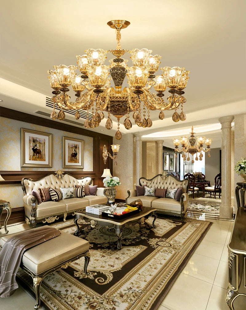 French Luxury Crystals Chandelier Living Room Bedroom Lamps Atmosphere Minimalist Ceramic Bedroom Crystal Lamp Villa Light Stair