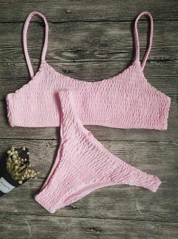 New Hot Sale Sexy Women Push-up Padded Bra Bikini Set Pleated Swimsuit Swimwear Swimming Beach Bathing Costume Bikini Set