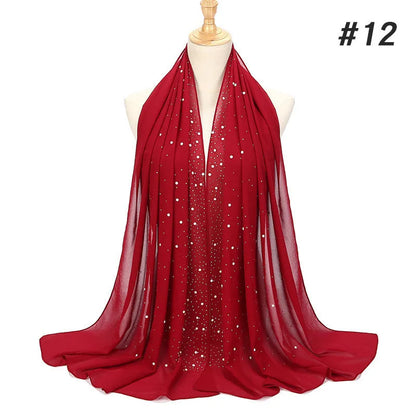 2024 hot sale women plain bubble pearl chiffon scarf Head hijab wrap solid shawls headband foulard femme muslim hijabs stores