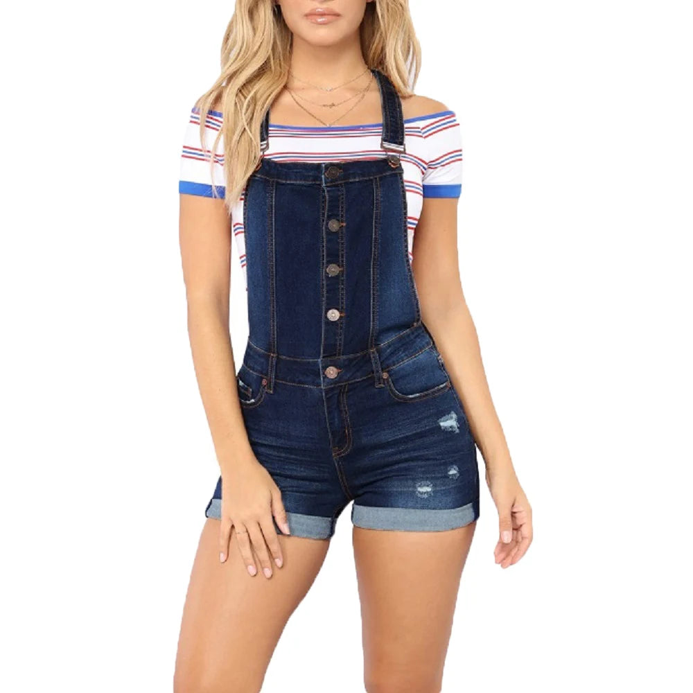 Women Summer Denim Bib Overalls Jeans Shorts Jumpsuits and Rompers Playsuit