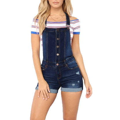 Women Summer Denim Bib Overalls Jeans Shorts Jumpsuits and Rompers Playsuit