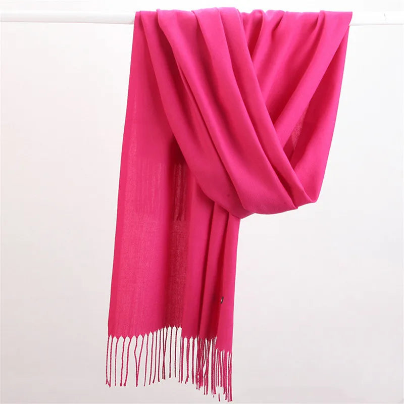 Fashion Solid Color 2023 Women Scarf Winter Hijabs Tessale Tassels Long Lady Shawls Cashmere Like Pashmina Hijabs Scarves Wraps
