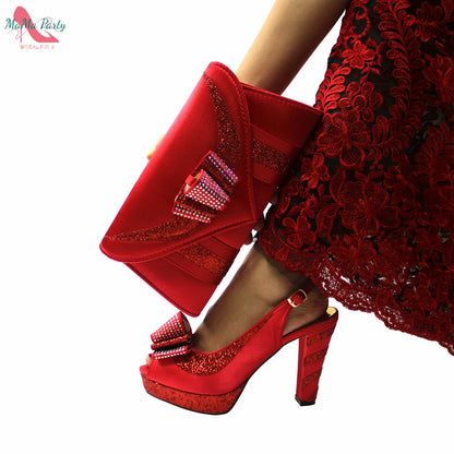 2024 High Quality Fashion Nigerian Women Shoes Matching Bag Set in Royal Blue Color Specials Design with Appliques for Party