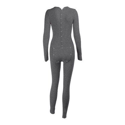 Sexy Pyjama Women's Jumpsuit Suit Button-down Front Back Butt Open Ass Flap Jumpsuit Pajamas Loungewear Buttoned Sleepwear