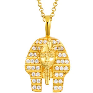 Hip Hop Ancient Egyptian Moissanite Pendant Necklace Chain Punk King Tutan Pharaoh Men's Hip Hop Bling Necklaces Rock Party Gift
