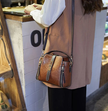 New Arrival PU Leather Bucket Shoulder Bags for Women Solid Color Crossbody Small Handbag Zipper Phone Purse Messenger Bag Pouch