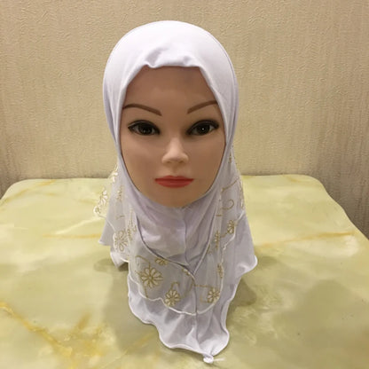 H043 beautiful small girl hijab with flower net cute hijab hats women's caps can fit 2-6 years old girls muslim baby headscarf