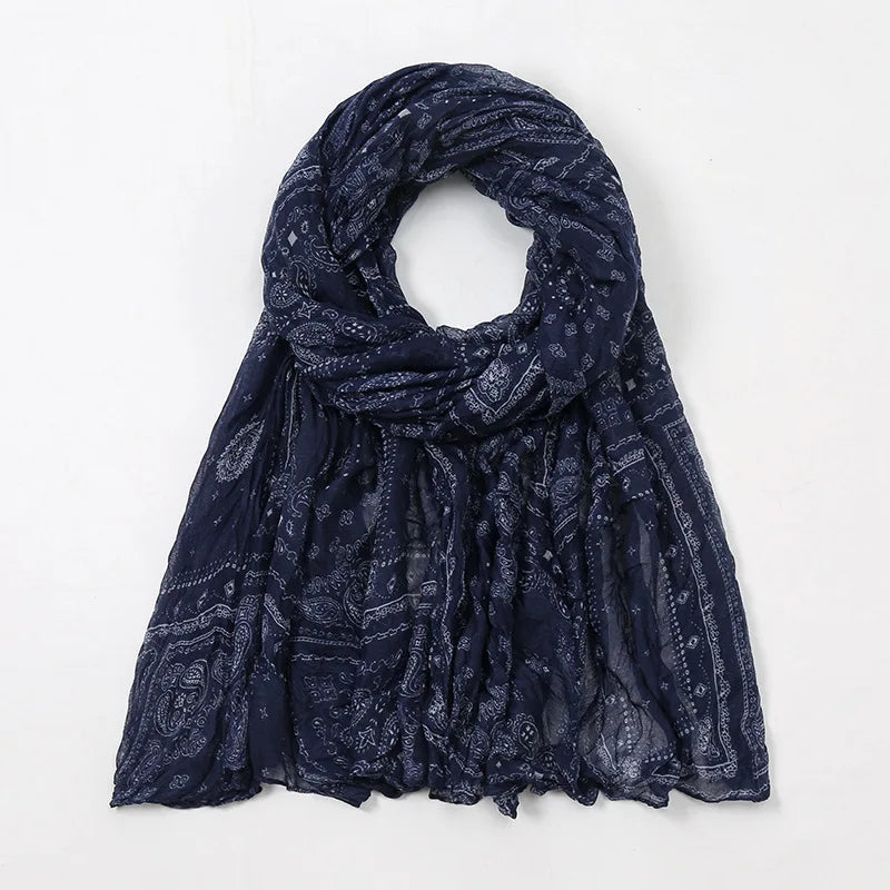 Spain Lovely Polka Floral Crinkle Viscose Shawl Scarf Lady Soft Thin Beach Wrap Pashmina Stole Bufandas Muslim Hijab 175*85Cm