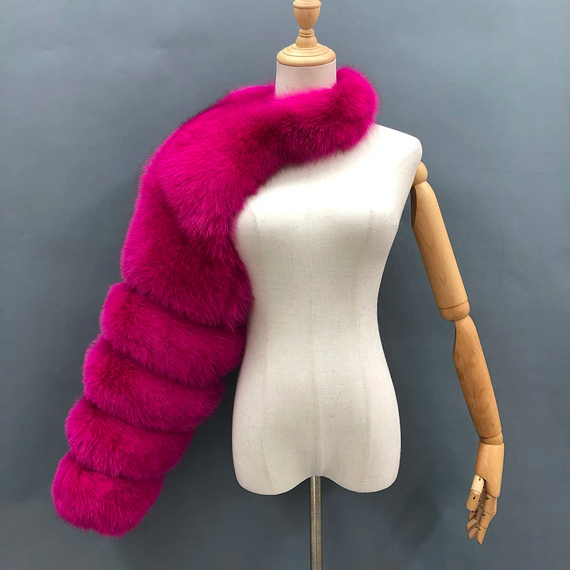 Fur Sleeve Women Fashion Luxury Real Fox Fur Coat Single Sleeve New Arrival