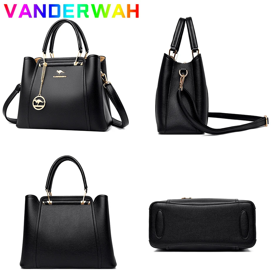 Casual Tote Women's Soft Leather Handbag Luxury Designer 3 Layers Shoulder Crossbody Bag Lady Large Capacity Shopper Sac A Main