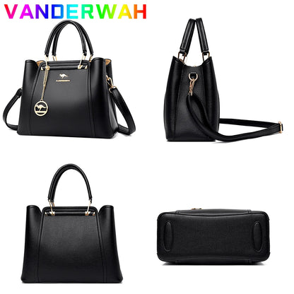 Casual Tote Women's Soft Leather Handbag Luxury Designer 3 Layers Shoulder Crossbody Bag Lady Large Capacity Shopper Sac A Main