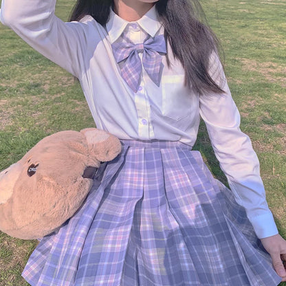 School Girl Uniform Pleated Skirts Japanese School Uniform High Waist A-Line Plaid Skirt Sexy JK Uniforms for Woman Full set