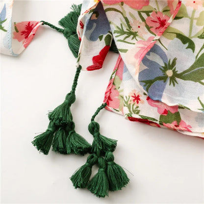 2026 Luxury Brand Ink Painting Floral Tassel Viscose Shawl Scarf Lady High Quality Pashmina Hijab and Wraps Foulard Muslim Sjaal