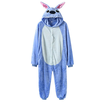 Anime Kigurumis Onesies With Slippers Overalls Adult Women Men Blue Animal Pajama Button Zipper Jumpsuit Funny Outfit XXL Suit