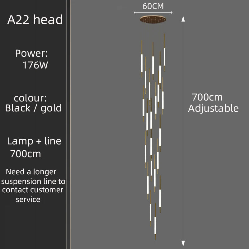 Led Pendant Light Golden Black Long Line Hanging Long Branch Chandelier Compound Attic Living Room Staircase Lighting Chandelier