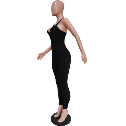 Sexy Cleavage Jumpsuits Women Classic Simple Casual Sporty Wear Sleeveless V-Neck Back Criss Cross Active Casualwear