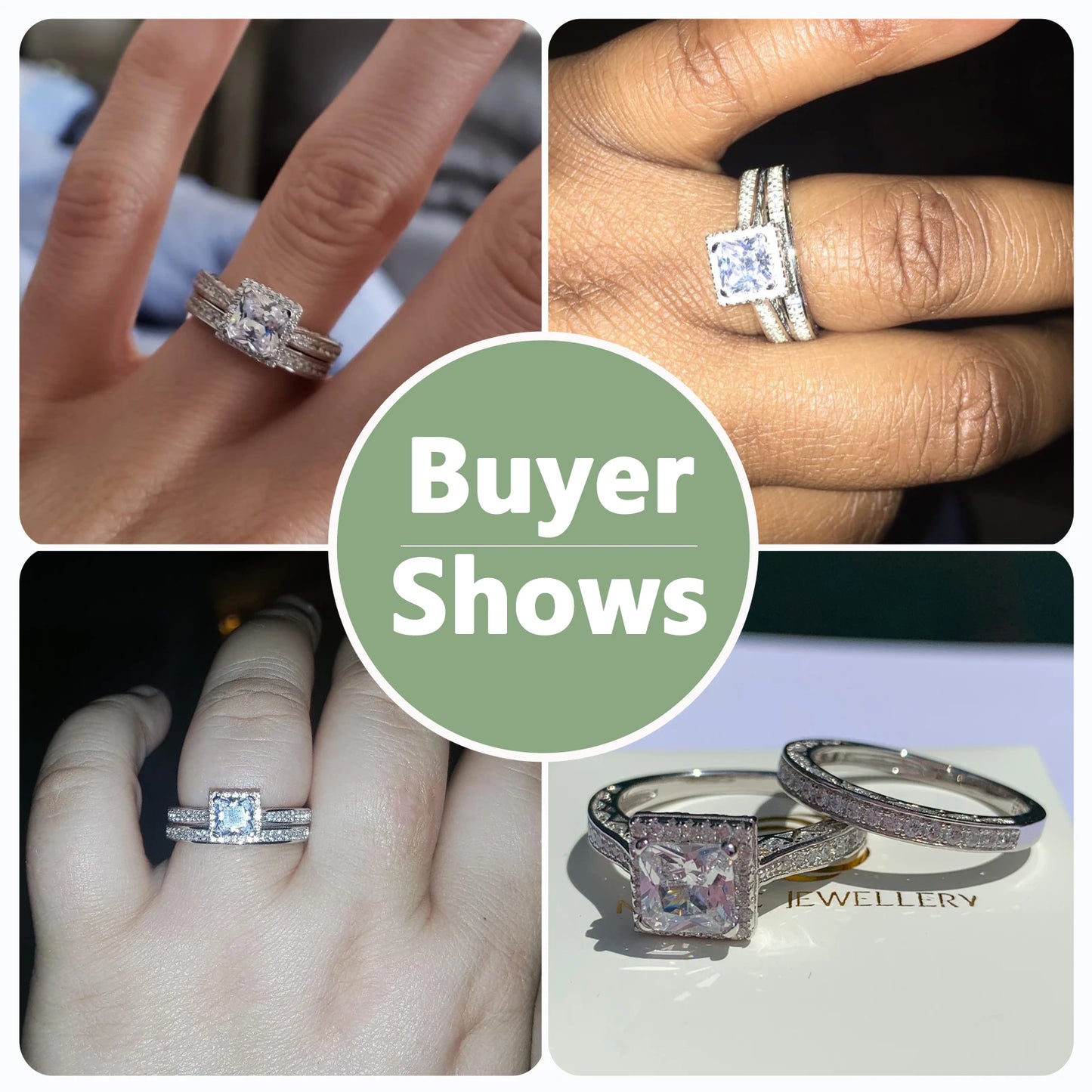 Newshe 2Pcs Genuine 925 Sterling Silver Moissanite /AAAAA Zircons Wedding Ring Set Halo Princess Cut Engagement Rings for Women
