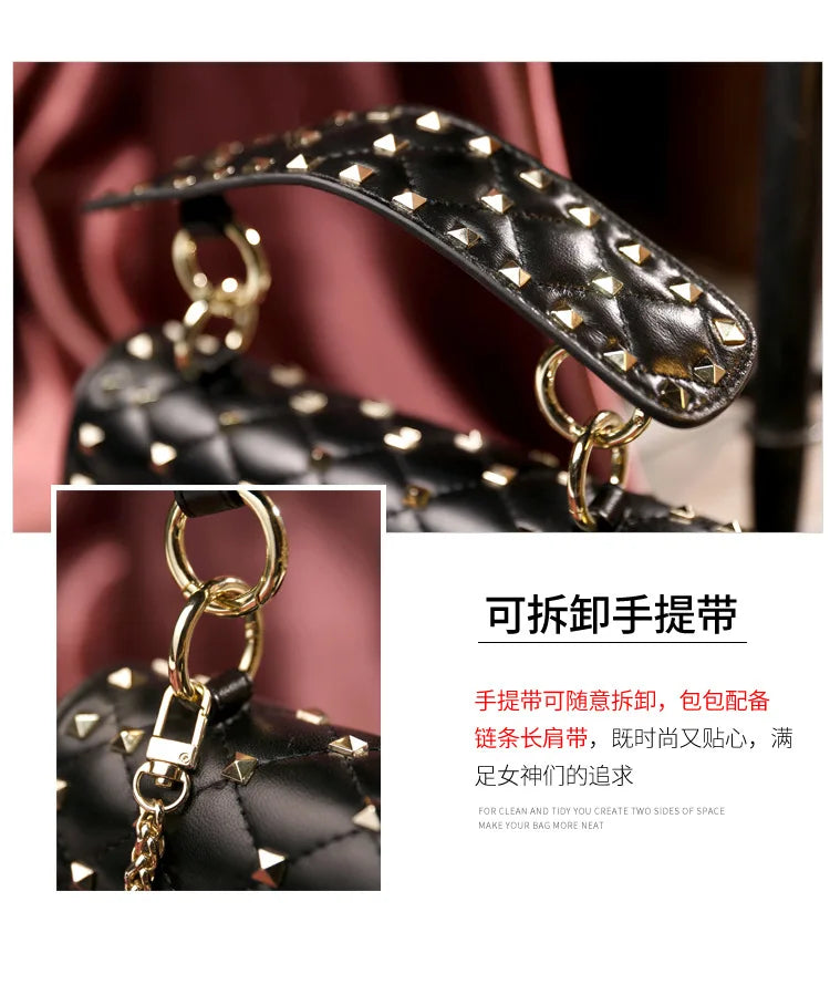 2026 New Fashion Women Sheepskin Leather Rivet Handbags Chain Bag Designer Shoulder Bags Luxury Woman Messenger Bags