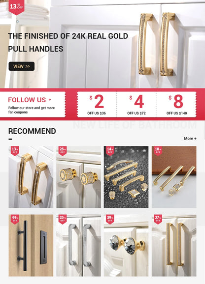Crystal Drawer Pull Handles Diamond Sliver Wine Wardrobe Decotation Furniture Dresser Kitchen Cupboard Cabinet Knobs Gold Chrome