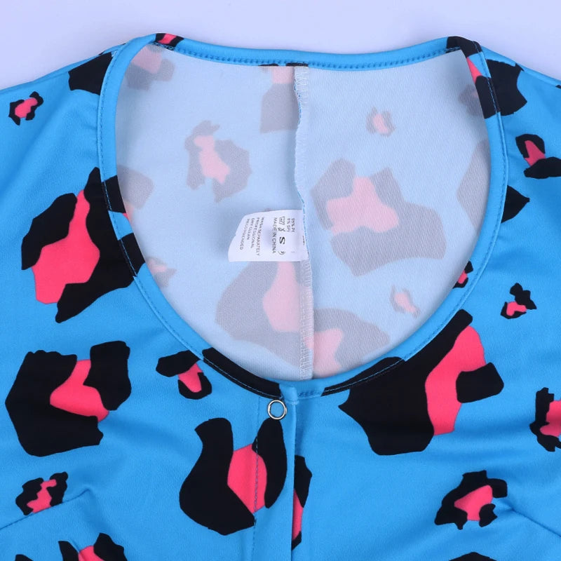OMSJ 2024 Rompers Women Sleepwear Sky Blue Leopard Print Long Sleeve Short Jumpsuit Sexy Onesie For Adult Female Nightwear S-3XL