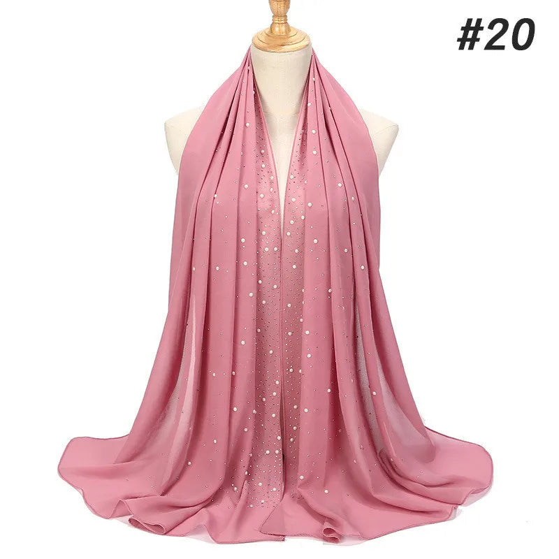 2024 hot sale women plain bubble pearl chiffon scarf Head hijab wrap solid shawls headband foulard femme muslim hijabs stores