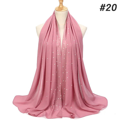 2024 hot sale women plain bubble pearl chiffon scarf Head hijab wrap solid shawls headband foulard femme muslim hijabs stores