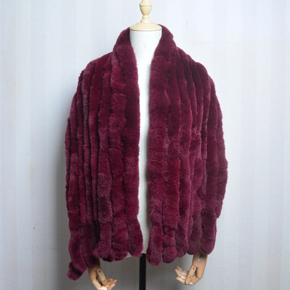 Luxury Women Long Style Real Rex Rabbit Fur Scarf Winter Warm Rex Rabbit Fur Wrap Fashion Rex Rabbit Fur Tassel Shawl Scarves