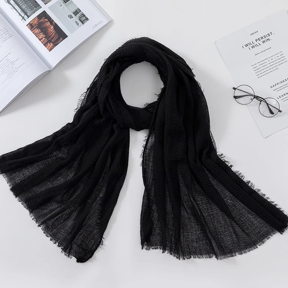 2026 Muslim Fashion Women Crinkle Hijab Scarf Soft Solid Head Scarves Turban Shawls and Wraps Hijab femme musulman kopftuch