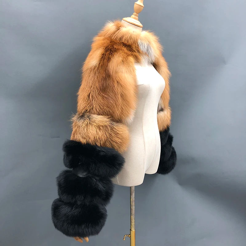Fur Sleeve Women Fashion Luxury Real Fox Fur Coat Single Sleeve New Arrival