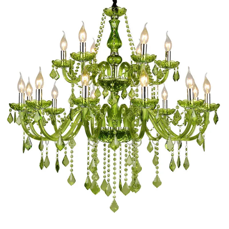 Luxury Green Crystal Chandelier Wedding Parlor Bedroom Villa Hanging Lamp Hotel Restaurant Cafe Bar E14 Candle Pendant Lights