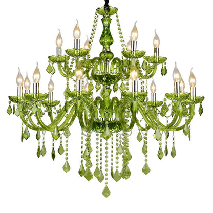 Luxury Green Crystal Chandelier Wedding Parlor Bedroom Villa Hanging Lamp Hotel Restaurant Cafe Bar E14 Candle Pendant Lights