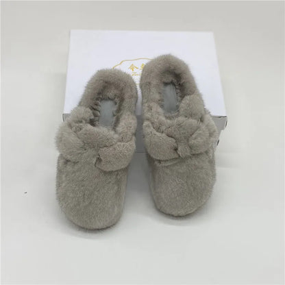 Female Luxury Real Mink Fur Slippers, Women's Clogs, Slip-on Casual Winter Shoes, Mules Shoes Women Luxury Designer Mink Slipper