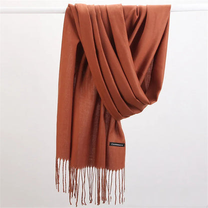 Fashion Solid Color 2023 Women Scarf Winter Hijabs Tessale Tassels Long Lady Shawls Cashmere Like Pashmina Hijabs Scarves Wraps