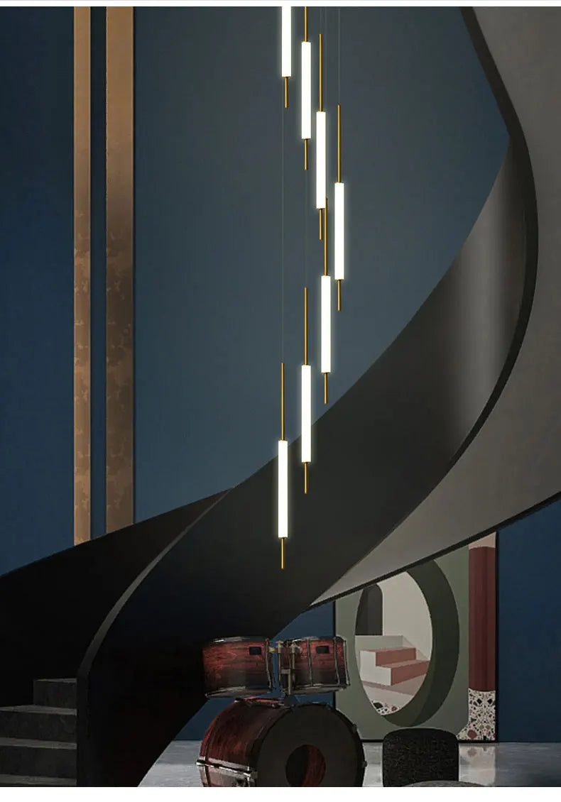 Led Pendant Light Golden Black Long Line Hanging Long Branch Chandelier Compound Attic Living Room Staircase Lighting Chandelier