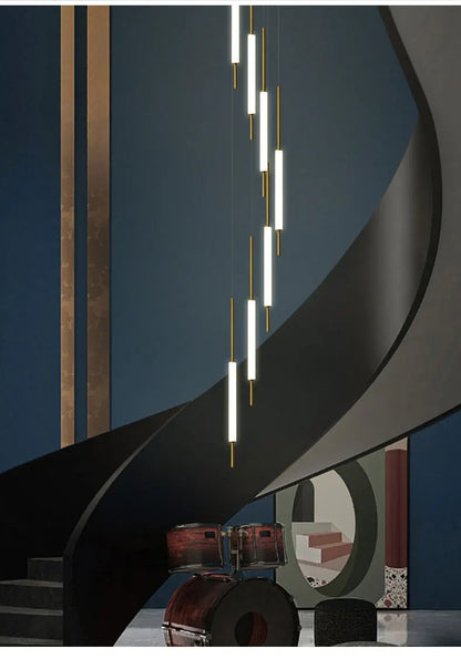 Led Pendant Light Golden Black Long Line Hanging Long Branch Chandelier Compound Attic Living Room Staircase Lighting Chandelier