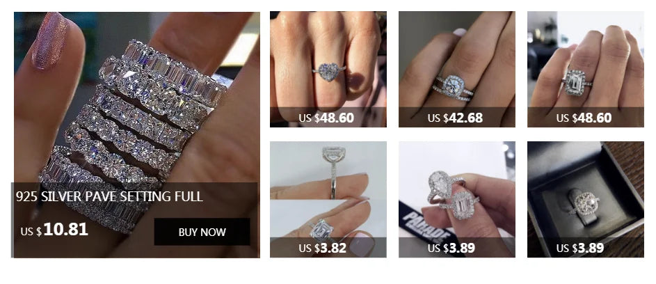 Luxury 925 Sterling SILVER Oval Square Simulated Diamond Rings Finger For Cocktail ENGAGEMENT WEDDING Women JEWELRY
